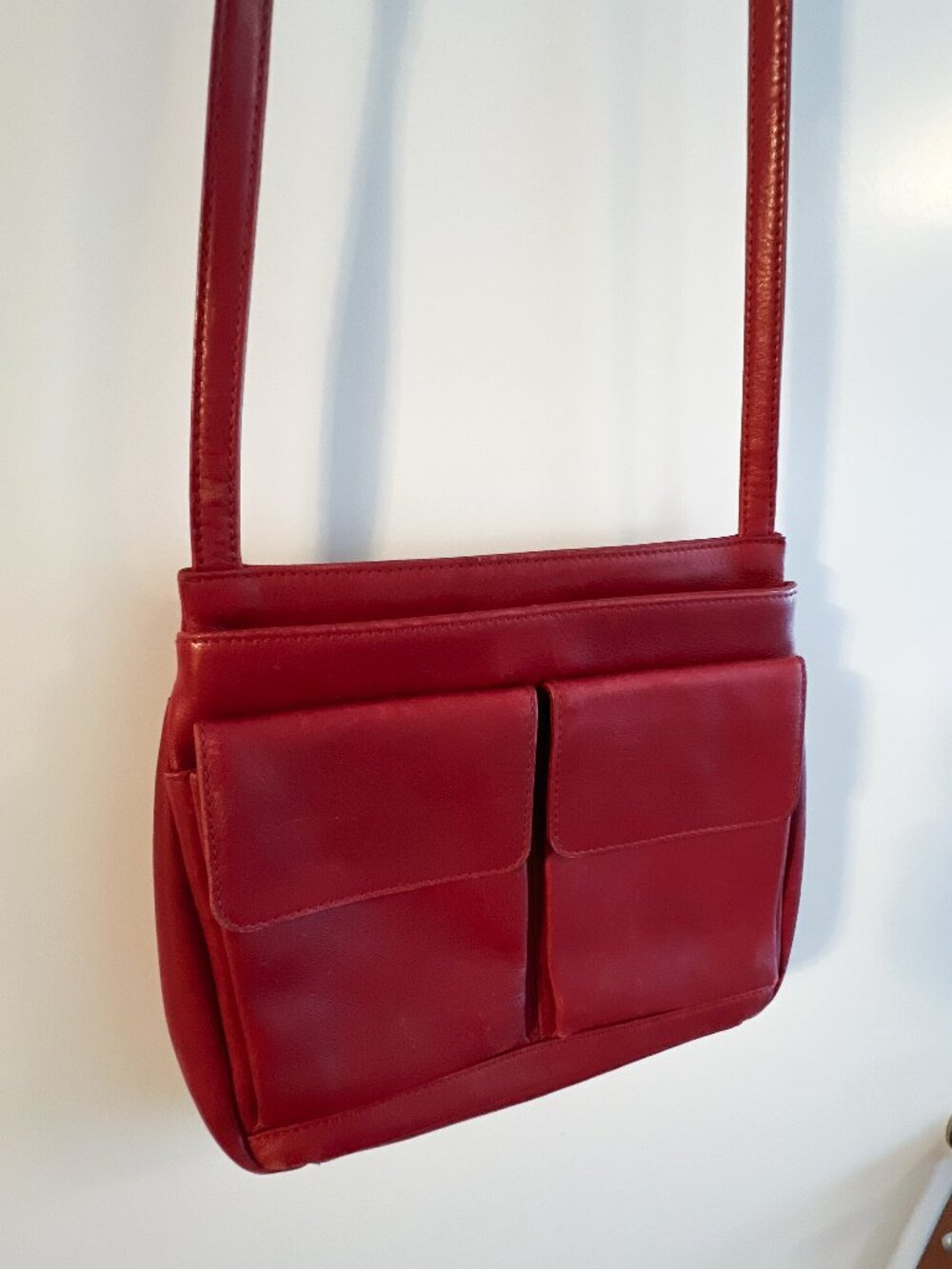 HOBO Red Leather Crossbody Bag Pockets